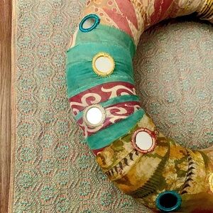 Boho Yr round Wreath 16”x4”w/ exquisite handweave sparkle 23” silk/cotton runner